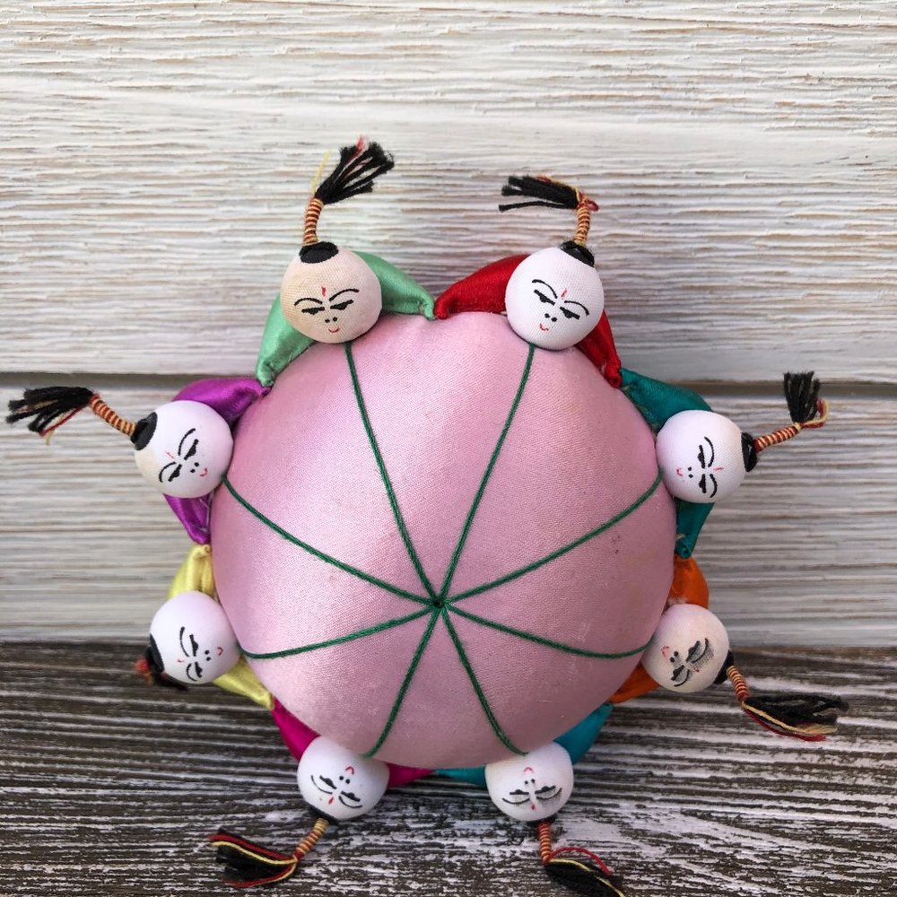 Chinese pink satin pincushion